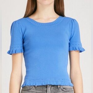 SANDRO Quincy Ruffled Eyelet-Detail Sweater Top Blue Size XS